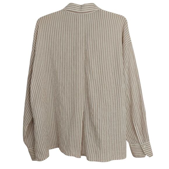 Vince Double Bar Striped Boxy Button Front Shirt Size Large Crinkle Gauze Top - Picture 6 of 12